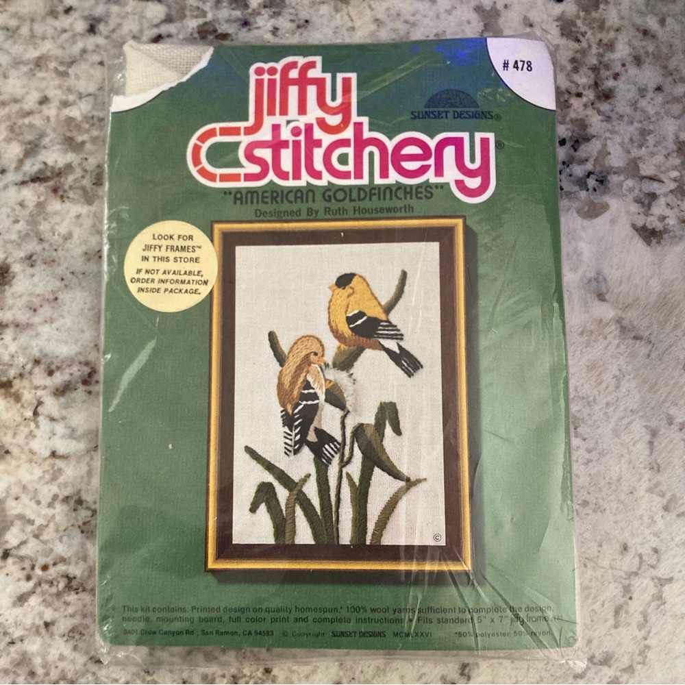 Vintage Bird Embroidery Kit NOS Jiffy Stitchery American Goldfinch